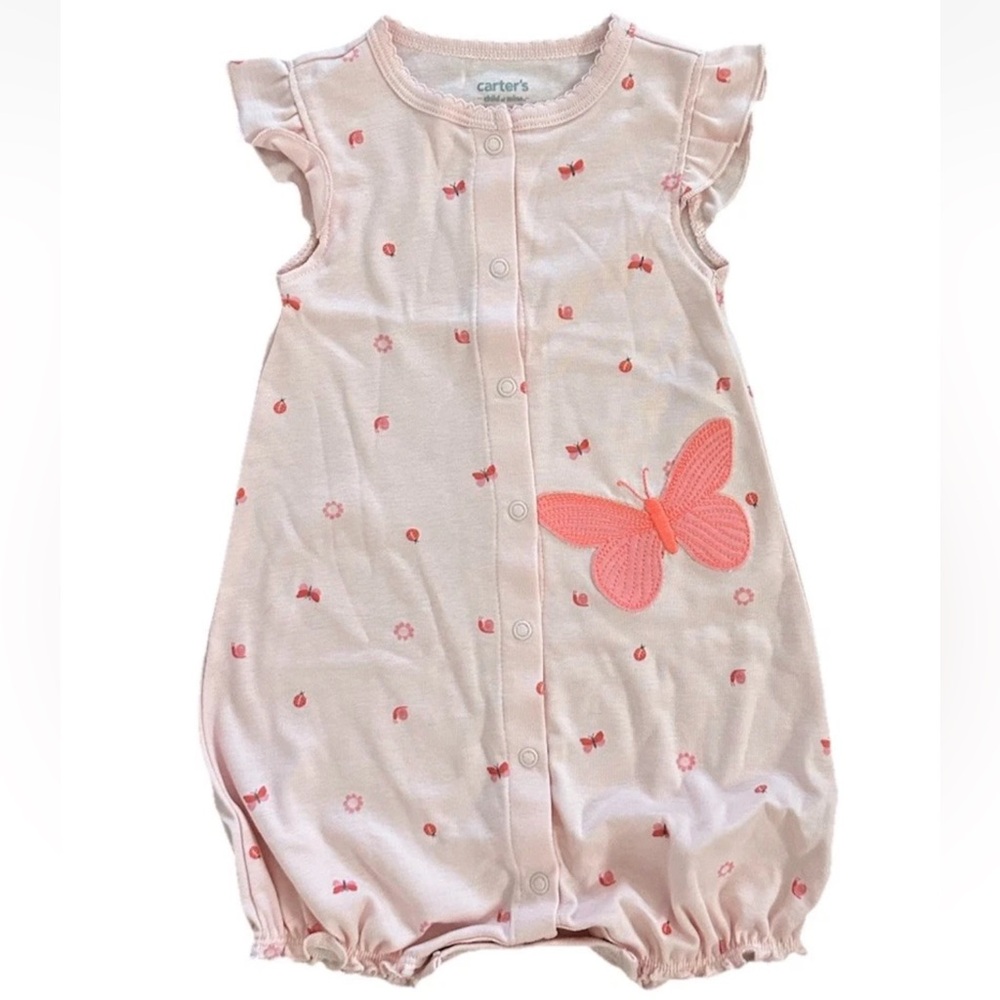 Carter’s Pink Butterfly Ruffle Sleeve Romper Girls Size 18 Months NWT